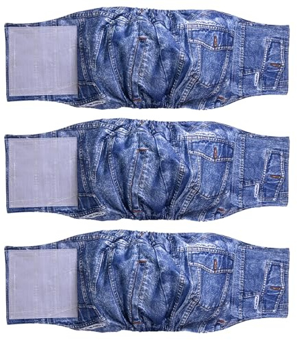Beilei Creations Premium waschbare Bauchbänder für Rüden, (3er Pack) von Hundewindeln & Hundebauchbänder (S, Blaue Jeans)
