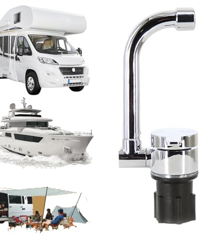 Veeteah Wohnmobil-Wasserhahn, 180° nach oben und unten drehbar, spritzwassergeschützt, für Bootshäuser, Wohnwagen, Wohnmobile, Silber