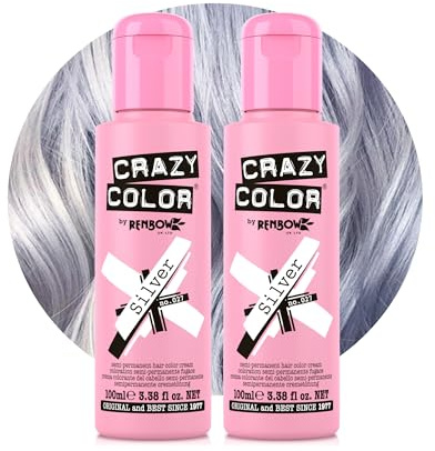 Crazy Color Metallic Silver Semi-Permanent Duo Hair Dye. Highly Pigmented Blonde Toner Conditioning & Oil Nourishing Vegan Formula | No Bleach or Ammonia | 200ml