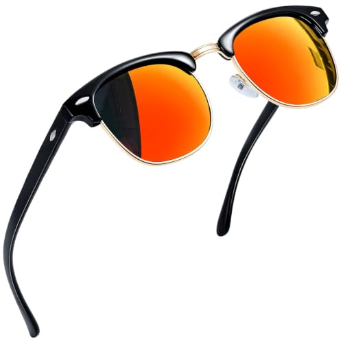 Joopin Klassiska Solglasögon Herr Dam med UV 400-skydd och Retro Halvram Solglasögon Polariserade Fiske Sunglasses Unisex för Fiske Körning Golf Svart Ram Orange Röd Spegel