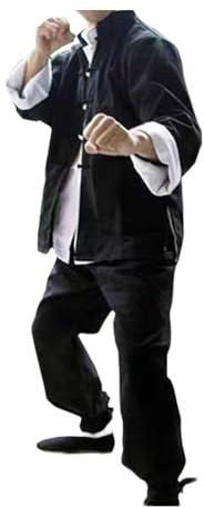 WLLKIY Tai Chi Uniform for Men 3 Pieces Unisex Traditional Chinese Kung Fu Suit Set Martial Arts Cotton Clothing Morning Exercise Outfit Long Sleeve Coat Tops Pants,Schwarz-L
