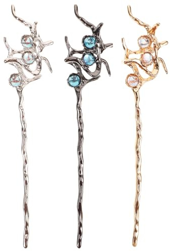 GALPADA 3pcs Vintage Hair Accessories Irregular Gemstone Hair Sticks for Girls for Weddings and Formal Events and Options