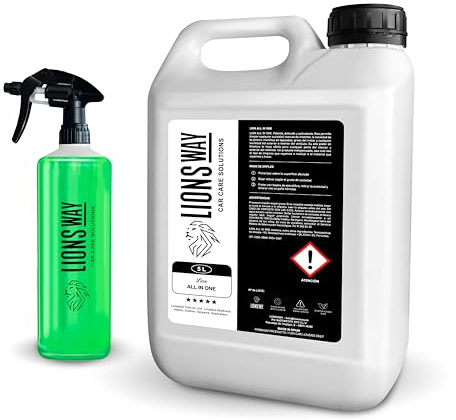 LionsWay: Limpieza Coche Todo en Uno Multiusos Profesional. Limpiador Interior, Exterior, Salpicadero, Plásticos, Gomas, Llantas. Nueva Formula FOAM. El APC más Efectivo. Perfumado. 5l + Pulverizador