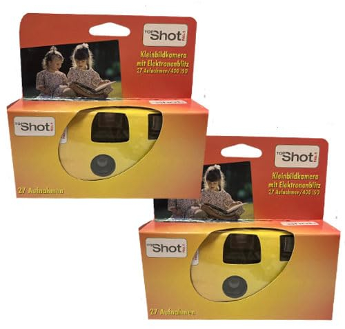 Lot de 2 appareils photo jetables 1A PORST - Pour mariage et fête - Rouge et orange - 27 photos - Avec flash et piles