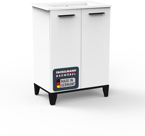 FACKELMANN TE-A Badmöbelset 2-teilig 60 cm breit mit Füßen, Weiß, Keramik – Elegantes und funktionales Design für Dein Badezimmer