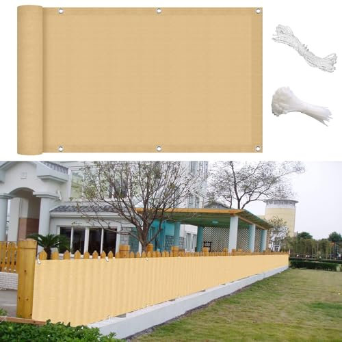 GAIFNAG Balkon Sichtschutz Privafence 80 x 750 cm Blickdichte Balkonbespannung, Blickdichte Balkonverkleidung Balkonabdeckung HDPE 220G/M², Wind- Und Uv-Schutz für Balkon Terrasse Garten, Sandgelb