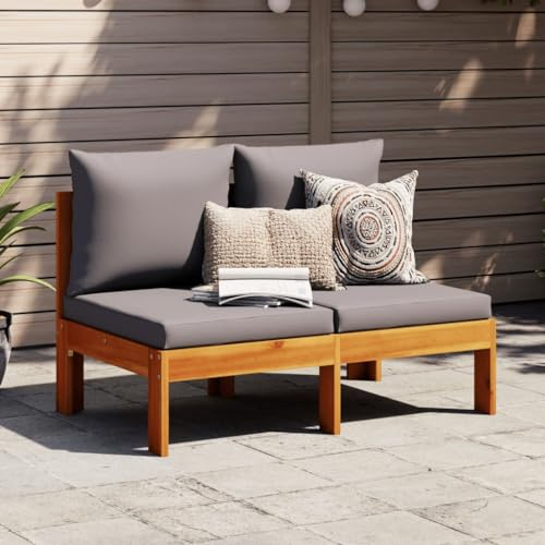 HEFZGDB Gartensofa ohne Armlehnen mit Kissen 2-Sitzer Massivholz Akazie Balkon Sofa Gartenmöbel Lounge Sofa Outdoor Geeignet für Terrasse, Pool und Garten.