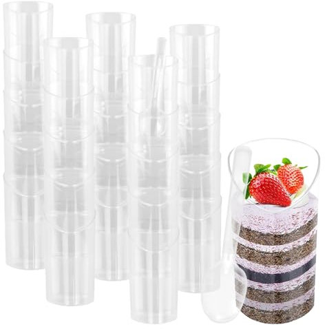 LIUCONGBD 50PCS Plastic Dessert Cups with Spoons, 3oz/80ml Reusable Mini Cheesecake Pots, Clear Serving Dessert Bowls Parfait Appetizer for Jelly Yogurt Mousse Pudding Party Use