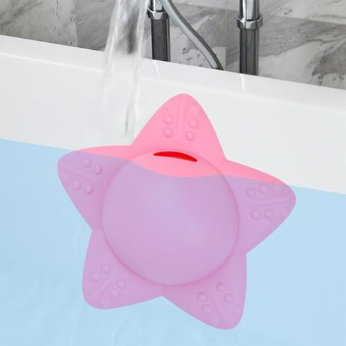Fnaekier Bathtub Overflow Drain Cover, Silicone, Pink, Starfish-Shaped, 5 Suction Cups, Prevents Water Overflow, Easy To Use And Clean