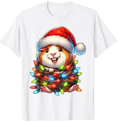 Chapeau de Père Noël avec lumières de cochon d'Inde pour garçons et filles T-Shirt