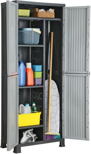 GYDUHYE Kunststoffschrank, 68 x 39 x 171,5 cm, hoher vertikaler Aufbewahrungsschrank, Garten-Aufbewahrungsschrank, abschließbarer Schrank, wasserdichter Hochschrank, Gartenaufbewahrungsbox
