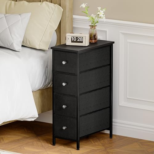 Fixwal Narrow Storage Cabinet, Slim Dresser with 4 Fabric Drawers, Black