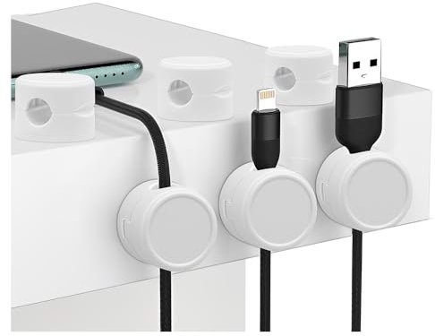6 Pack Cable Holder Clips, Cable Tidy Clips Phone Charging Cable Holder Strong Adhesive Desk Cable Cord Organizer for Desk, Nightstand, Charging Cables, HDMI, USB, Audio Cable, Office, Home (White)