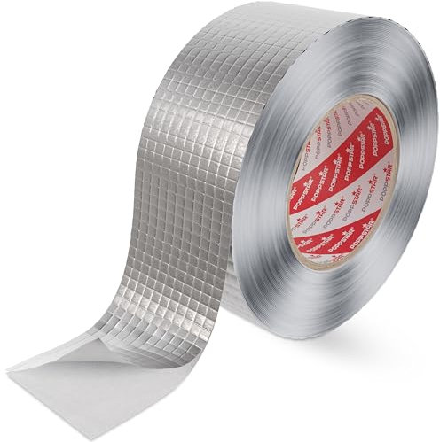 POPPSTAR Nastro adesivo alluminio in fibra di vetro per isolamento tubi e coibentazione (50m x 48mm) Protezione da calore e condensa Nastro autoadesivo alluminio resistente al calore 48mm