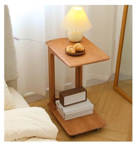 DTACBNEUZ Couchtisch Wohnzimmer Sofa-Beistellschrank aus Holz, beweglicher C-förmiger Beistelltisch, Mini-Couchtisch mit Rad, Kleiner U-förmiger quadratischer Eck-Teetisch im Wohnzimmer Beistelltisch