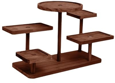 perfk Display Riser Small Potted Plant Stand Wood Display Stand Shelf for Party Dessert Cupcake Flower Pot, Walnut