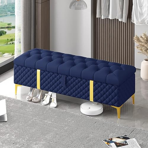 Luxuriöse Polsterbank mit Stauraum, Leder, modernes Design, Blau, 100 x 40 x 45 cm