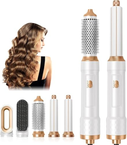 5 in 1 Air Styler - Hair Dryer Brush - Magic Thermal Brush - Hot Air Styler for Curling, Straightening, Volumizing and Drying - Ionic Technology - Blowout (White)