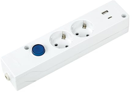 SIMON - Base Multifix, Regleta de Enchufes con 2 Tomas 16A y 2 USB A+C, Carga Rápida, Quick Charge, Enchufe Múltiple, Ladrón con Toma de Tierra e Interruptor de Luz, 250V, 3680W, Color Blanco