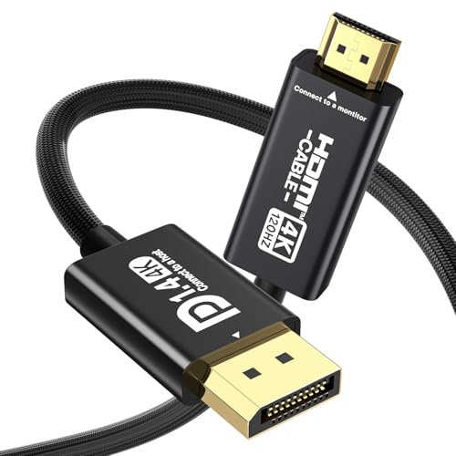 OHBUYAGN DisplayPort 1.4 to HDMI 2.1 Cable,Unidirectional Display Port to HDMI Monitor Support 4K@120Hz 4K@60Hz 2K@144Hz 2K@60Hz 1080P,HDR HDCP 2.2 for Monitor,HP, Dell, AMD, NVIDIA,PC