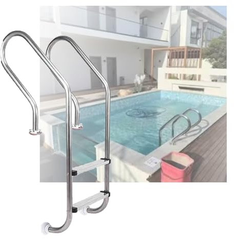 Swimming Pool Ladder,2 Steps Pool Pedal Ladder,Swimming Pool Stainless Steel Pedal Step with Extended Curved Armrest for Indoor Outdoor Pool(Drilling,2-Steps1.2mm)
