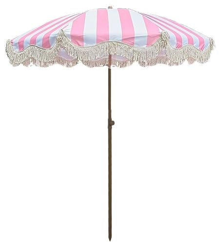 Parasol de Jardin Bohème, Parasol de Plage à Pompons en Coton pour l'ombre, Patio Extérieur avec Bouton Inclinable et sac de transport
