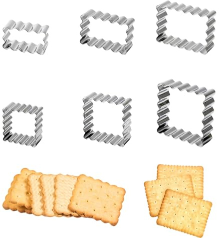 Cortador de galletas rectangular, 6 piezas de acero inoxidable cuadrado rectangular con forma rectangular, moldes de metal con bordes dentados para hornear (rectángulo + cuadrado)