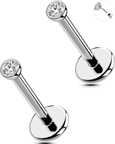OUFER 20G/18G 2PCS Nasenpiercing Chirurgenstahl 316L Nasen Piercing Threadless Knorpel Ohrpiercing Tragus Ring Klar 2/2.5/3 mm CZ Helix Earring für Damen 6/8/10/12 mm Lip Stud