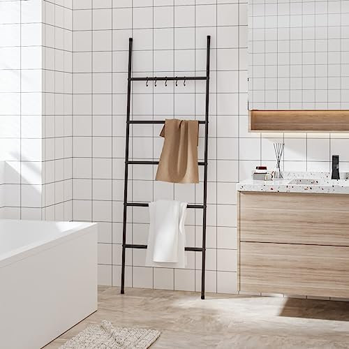 Maison & Jardin, Meuble Porte-serviettes Échelle avec 5 niveaux Noir 58 x 175 cm Fer