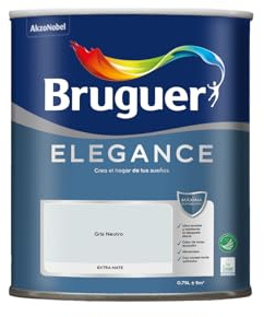 Bruguer ELEGANCE Pintura Monocapa ExtraMate, Paredes y Techos, Interior, Exterior protegido, Alta Durabilidad, UltraLavable, Resistente al Desgaste y Manchas Gris Neutro 750 ml