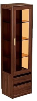 AFGFGHES Mueble para Licores ​​50×40×180cm Armario Almacén con Puertas de Cristal para Hogar, Mueble Expositor de Nogal, Vitrina de Figuras para Salón Armario De Almacenamiento