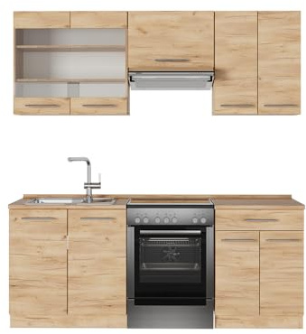 Vicco Küchenzeile Fame-Line, Goldkraft Eiche, 200 cm
