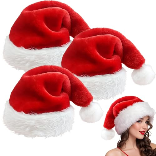 MORAINJAY 2 Pack Weihnachtsmannmützen für Kinder Klassische Unisex Weihnachtsmützen aus weichem Plüschfell Dicke Weihnachtsmütze für Weihnachten Neujahr&Feiertags Mottopartys 6-9 Jaher
