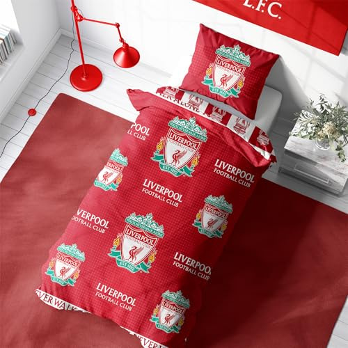 K Collection Liverpool Single Duvet Cover Set, Crest Design | Reversible 2 Sided Football Bedding Cover Official Merchandise Including Matching Pillow Case