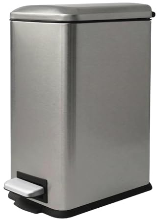 JM ·YIPENG Bathroom Bin with Lid, Small Kitchen Bin, Slim Pedal Bin, Grey | 10L stainless steel pedal bin with soft-close lid and removable inner bucket,suitable for bedroom,bathroom, home and kitchen