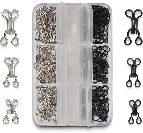 Cosblisvia 145 Pcs Hook and Eye Fastenings for Clothes, Hooks and Eyes Kit with 3 Sizes for Bra Repair, Dresses, DIY Sewing Projects for Women (Black & Silver)