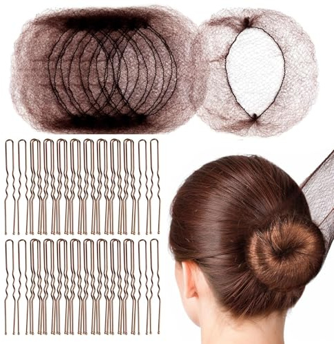 Tharvolex 20 Pcs Invisible Bun Nets with 40 PCS U Pins, Ballet & Dance Hair Net for Women & Girls, Elastic Edge Mesh for Gymnastics Buns