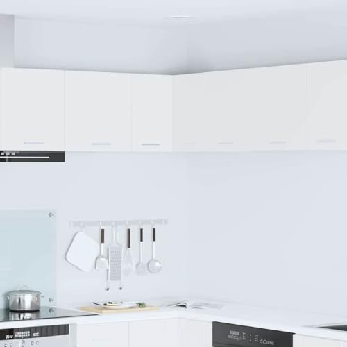 LoogCape White Engineered Wood Hanging Corner Cabinet, 57x57x40 cm Kitchen Storage, Durable Wall Mount Organizer with Ample Space
