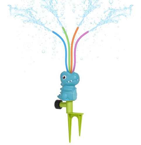 MoKo Aspersor de Agua para Niños, Lindo Juguete Acuático para Exteriores en Forma de Dinosaurios con 4 Mangueras, Juguete Aspersor de Verano para Patio, Césped, Jardín y Piscina, 1 Paquete, Azul