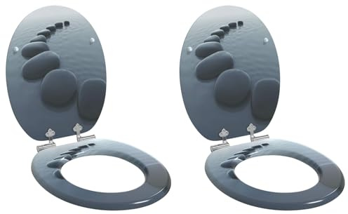 vidaXL Asiento de Inodoro de Cierre Suave 2 pcs Gris 44 x 38 cm, Baño Moderno, Tapa de Inodoro Elegante, Cierre Suave, Accesorio MDF, diseño cómodo y silencioso