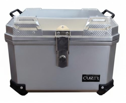 CRUIZER Topcase Koffer für Motorrad und Motorroller, aluminiumfarben grau, 45 l, mit Rückenlehne, Innenfutter, zwei Schlüssel, Montageplatte