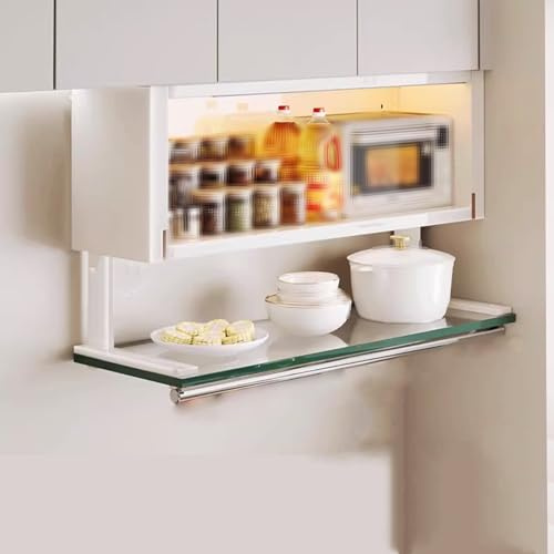 Armario de pared con puertas de cristal abatibles, aleación de hierro y titanio, gran capacidad de almacenamiento para cocina y baño con iluminación ambiental