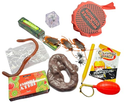 Generisch Praktisches Witze-Set – realistische Streiche und Witze, tragbares Zubehör | Streichspielzeug für Kinder und Erwachsene, inklusive Furzkissen, Fake, Fake-Kakerlaken, Haloween-Aprilscherz