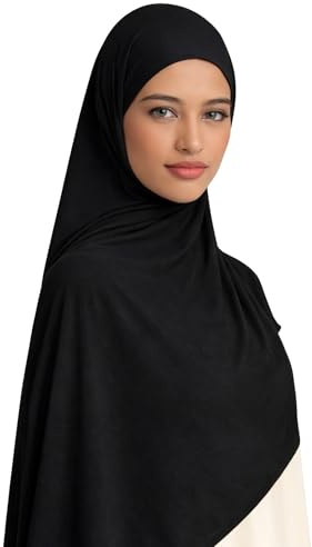bhb 100% Baumwolle Cotton Jersey Hijab – Damen Kopftuch – Premium Qualität – 180x100 cm – Weich, Atmungsaktiv & Blickdicht (Schwarz)