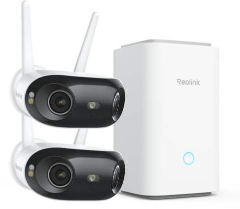Reolink 4K Wi-Fi 6 Überwachungskamera Set Aussen mit Home Hub, 180° Panoramablick, 2.4/5GHz WLAN Kamera Outdoor mit Perimeterschutz, Smart-Erkennung, Elite WiFi 2-Kamera-Set mit 64GB microSD-Karte