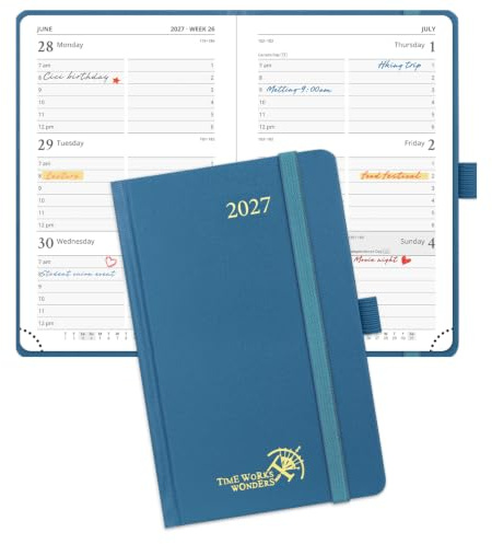 POPRUN Calendario de bolsillo 2027, calendario de bolsillo de 4 x 6.25 pulgadas para bolso, agenda pequeña de enero de 2027 a diciembre de 2027, libro de citas semanal con ranuras horarias, tapa dura
