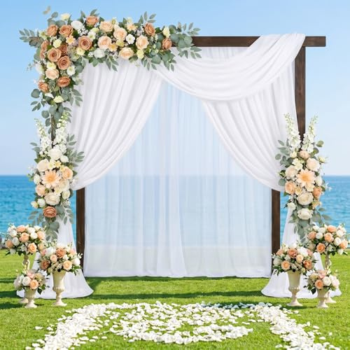 Zourglow 10m x 1.6m Hochzeitsbogen Gardinen, für Hochzeiten Fotografie | Weiß Transparent Tüllstoff Querbehang Freihanddeko, Voile Hochzeits Hintergrund Vorhang für Party Zeremonie Bühnendekoration