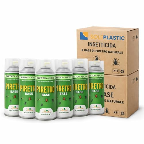 6 Bombole Insetticida Antizanzare 250 ml a Base di Piretro - Protezione contro Zanzare, Mosche, Insetti Striscianti e Utilizzabile come Anti Formiche - per Casa e Ambienti Professionali