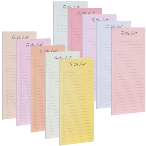 Paquete de 10 blocs de notas para lista de tareas, 50 hojas rayadas, bloques de notas coloridos sin fecha, planificador semanal con casillas de verificación, 8.7 x 3.9 pulgadas para organización de