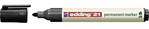 edding 21 Ecoline permanent marker – svart – 1 penna – rund spets 1,5–3 mm – vattenfast, snabbtorkande, fläckfria pennor – för kartong, plast, glas, trä, metall och tyg – går att fylla på